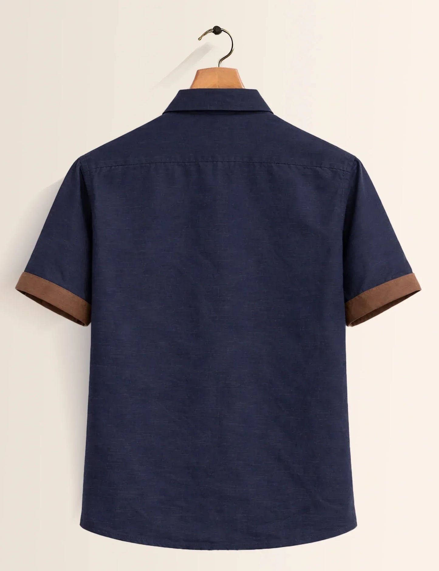 Textilo Premium Navy Blue Cotton Linen Half Sleeve Shirt with Contrast Pocket