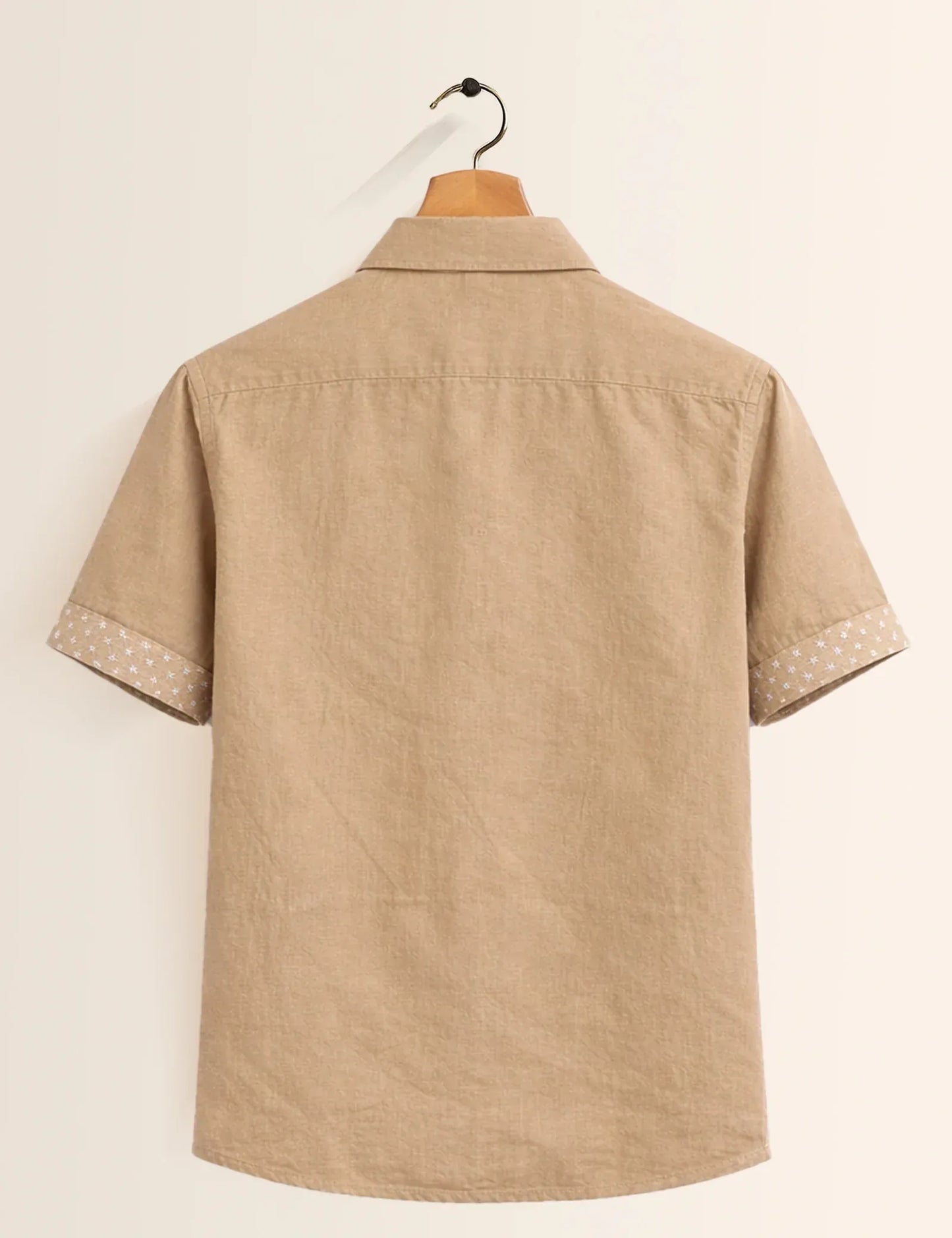 Textilo Premium Embroidered Crane Linen Blend Half Sleeve Shirt – Beige