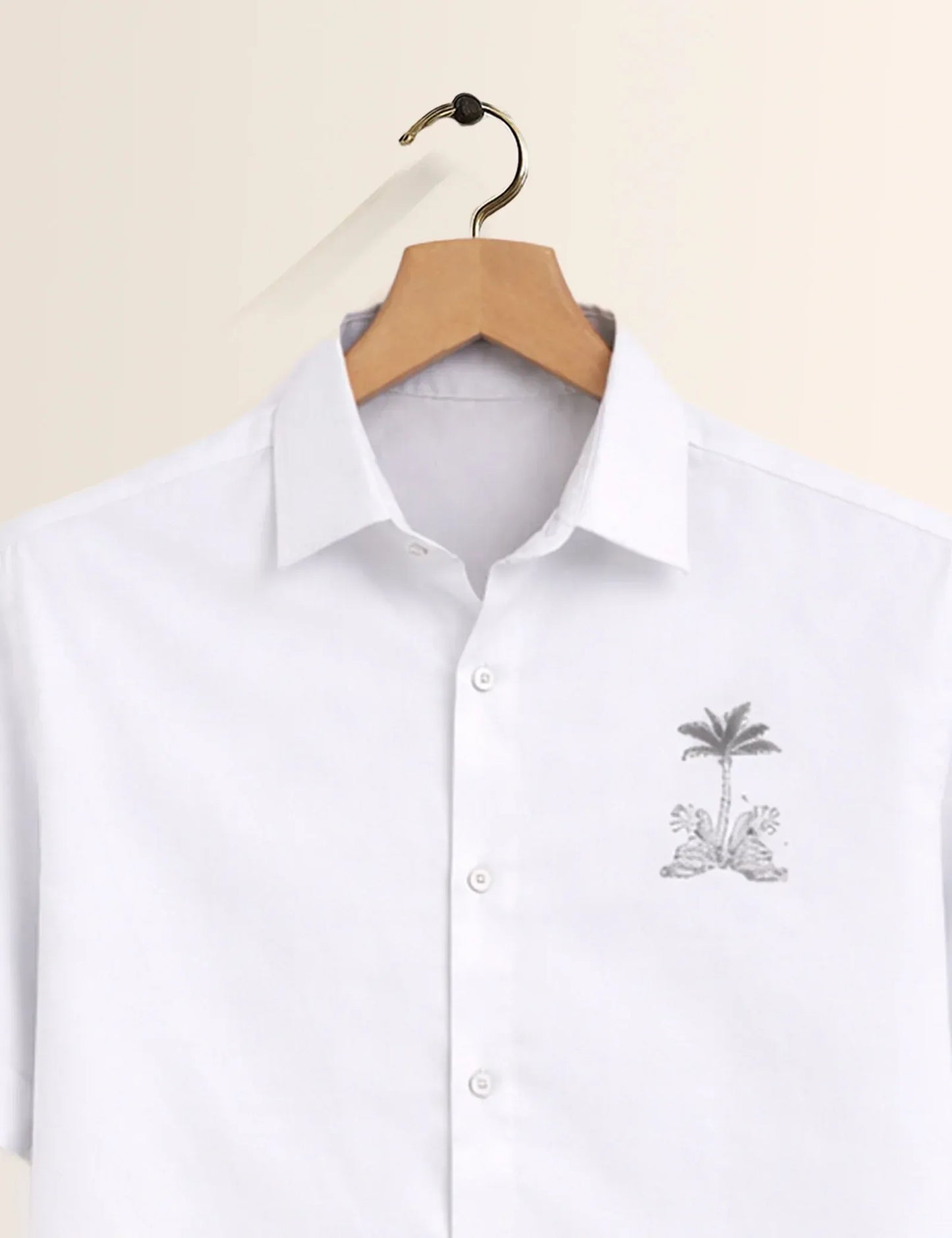 Textilo Premium Minimal Floral Print Cotton Linen Half Sleeve Shirt – White