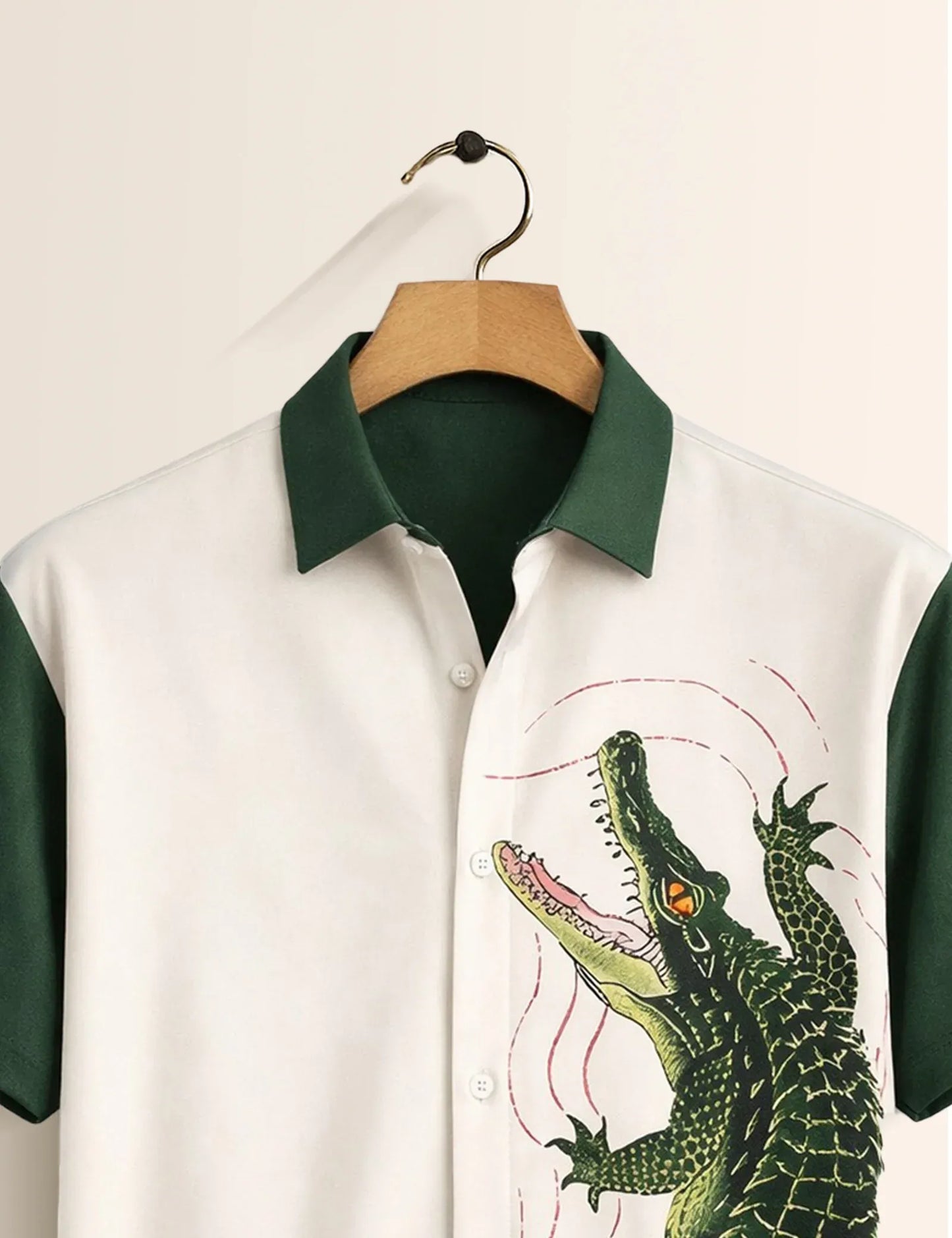 Textilo Premium Crocodile Graphic Cotton Blend Half Sleeve Shirt – White & Forest Green