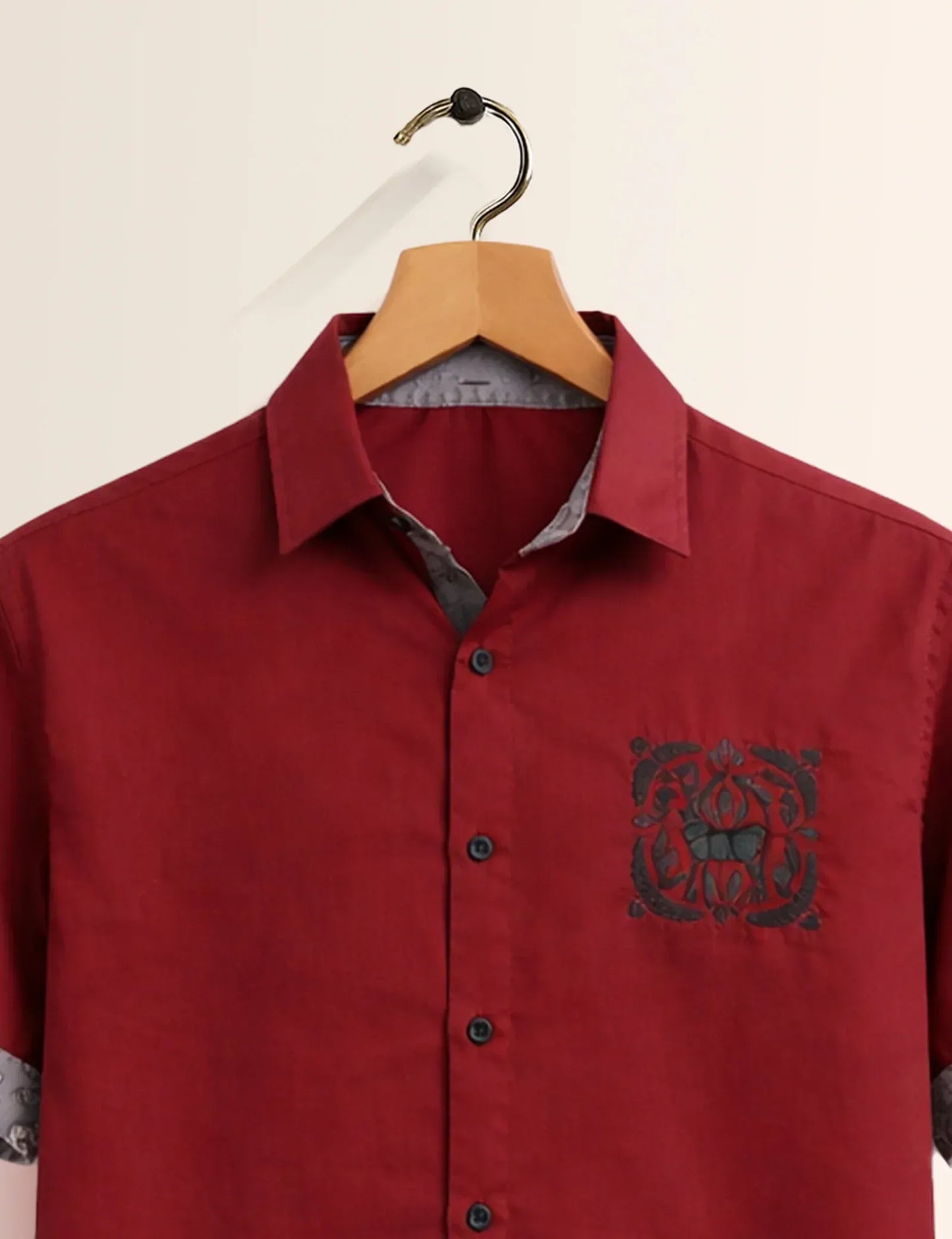 Textilo Premium Maroon Cotton Blend Half Sleeve Shirt with Embroidered Crest