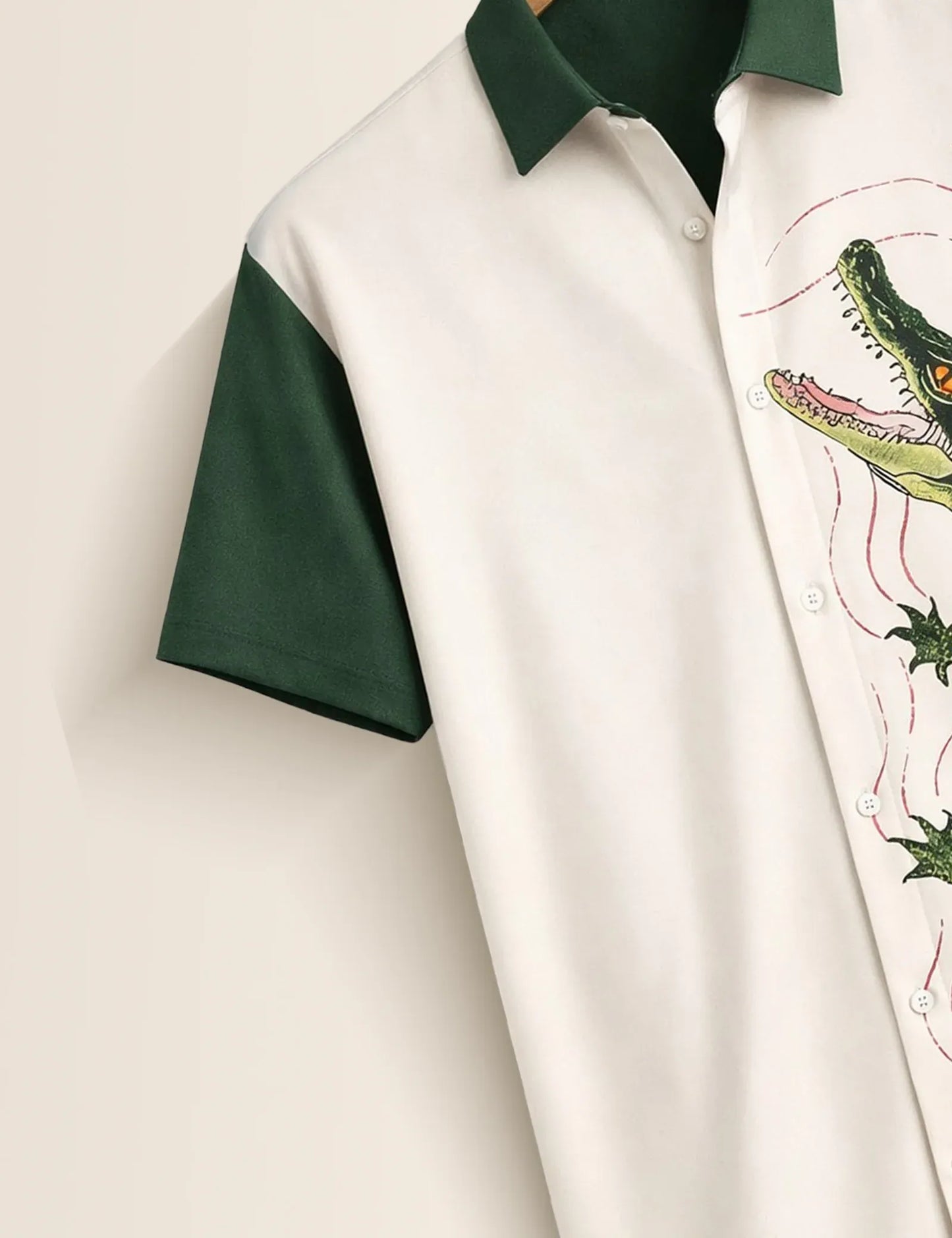 Textilo Premium Crocodile Graphic Cotton Blend Half Sleeve Shirt – White & Forest Green