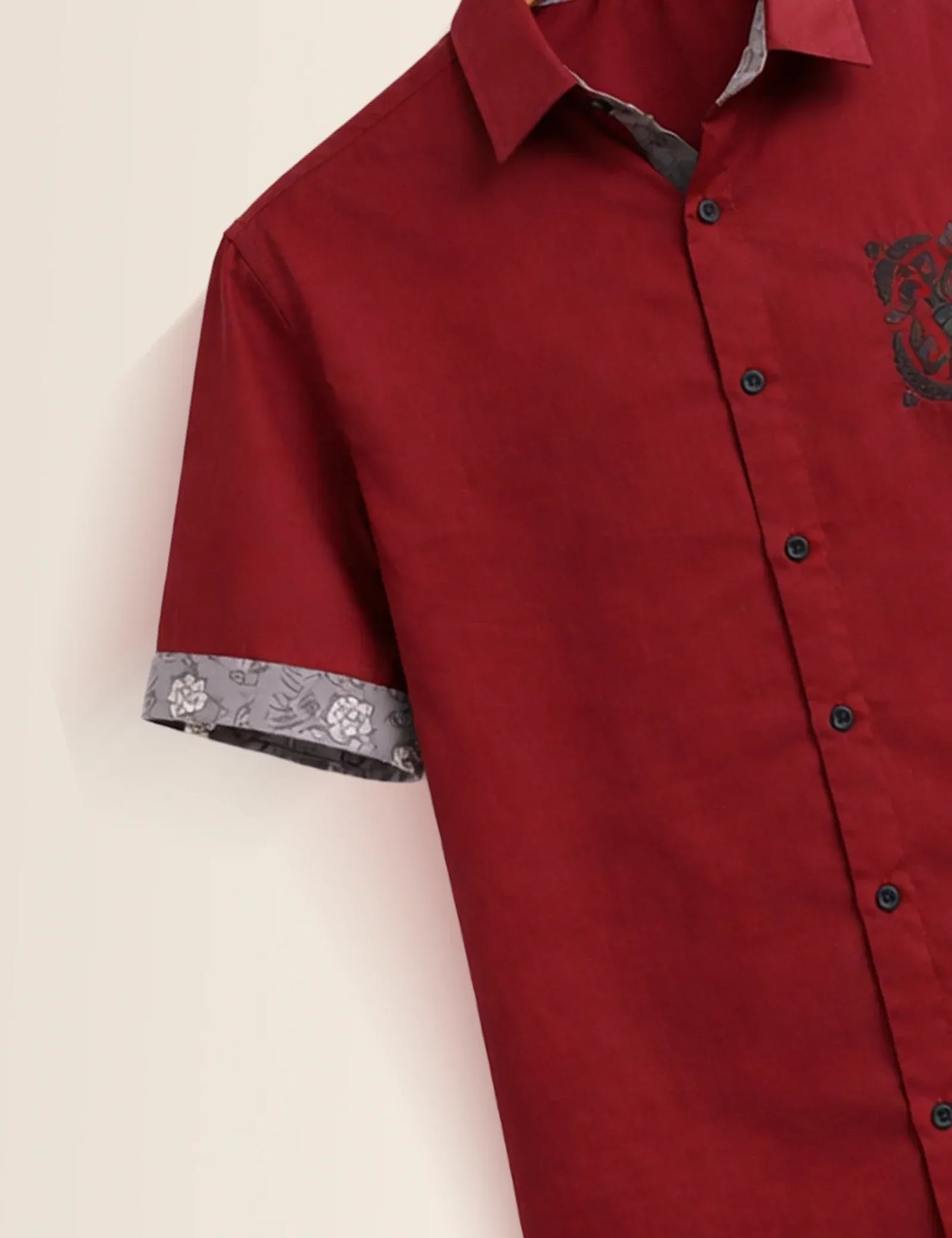 Textilo Premium Maroon Cotton Blend Half Sleeve Shirt with Embroidered Crest