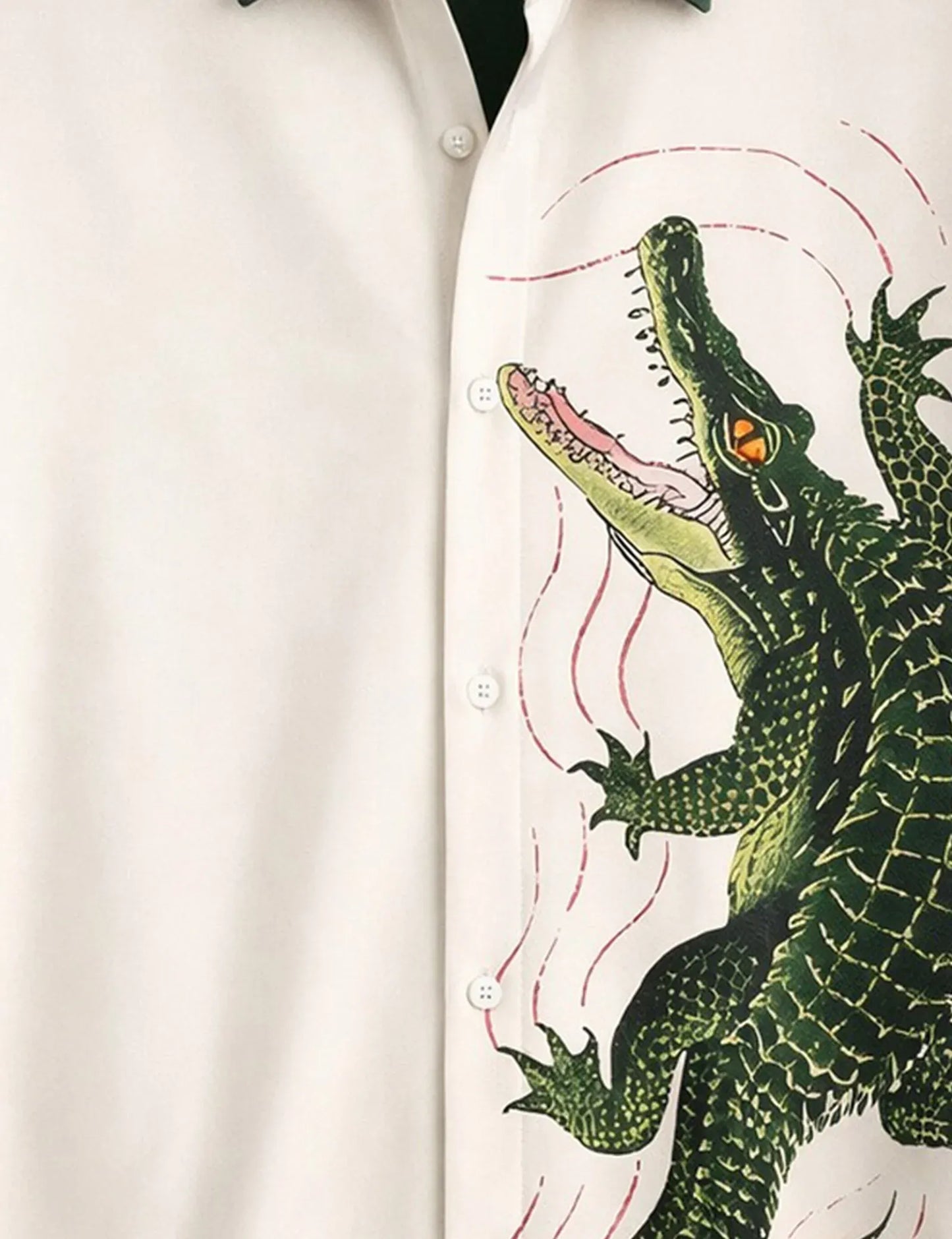 Textilo Premium Crocodile Graphic Cotton Blend Half Sleeve Shirt – White & Forest Green