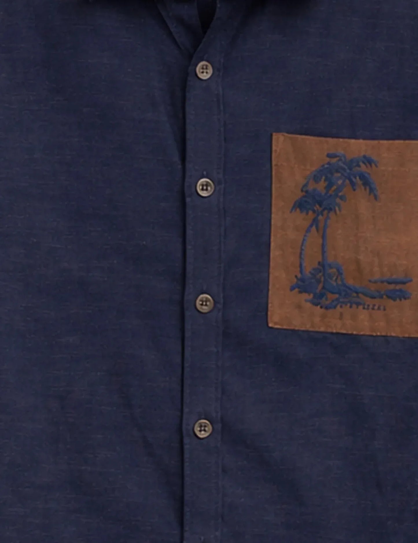 Textilo Premium Navy Blue Cotton Linen Half Sleeve Shirt with Contrast Pocket