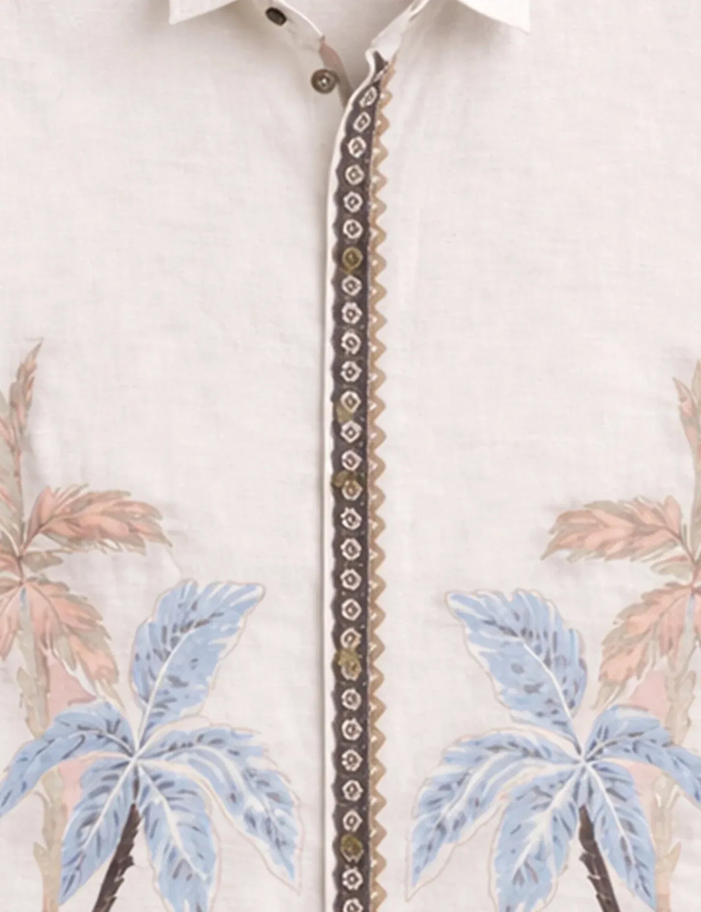 Textilo Premium Tropical Palm Print Cotton Linen Half Sleeve Shirt – White